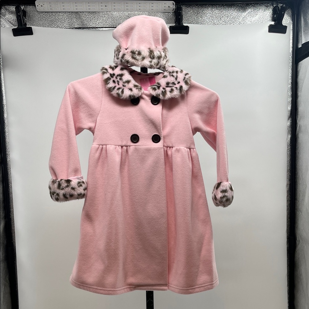 Good Lad Pink Coat with Animal Print Trim